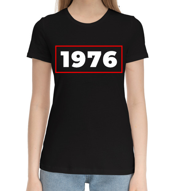 Женская хлопковая футболка с изображением 1976 - в красной рамке цвета Черный