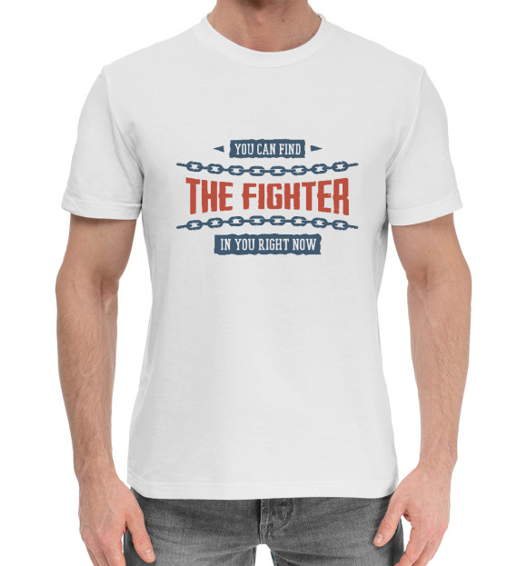 Мужская хлопковая футболка с изображением THE FIGHTER цвета Белый