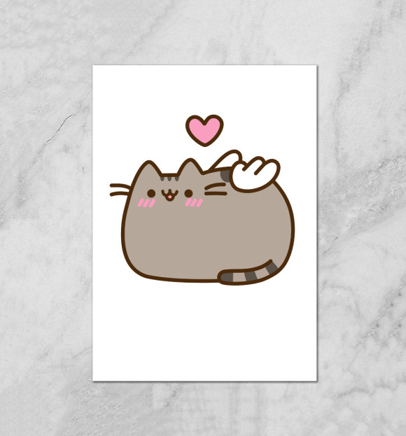 Плакат с притом love pusheen цвета Белый Плакат с изображением love pusheen цвета Белый
