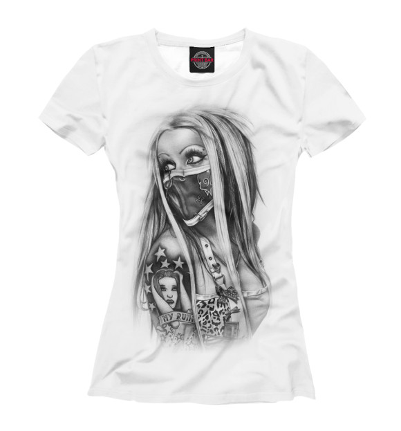 Женская футболка с изображением Бандитка в татуировках цвета Белый
