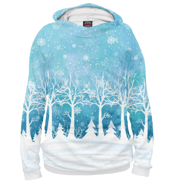 Худи для мальчика с изображением Снежный лес цвета Белый