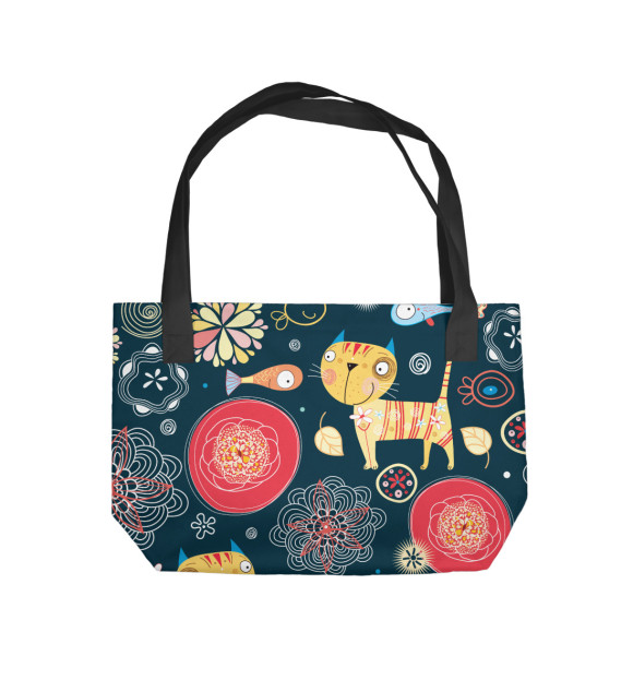 Пляжная сумка с изображением кошки-рыбки цвета 