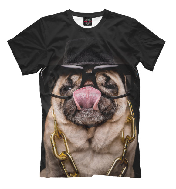 Футболка для мальчиков с изображением Мопс в очках цвета Черный