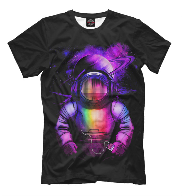 Мужская футболка с изображением Космонавт с айподом цвета Черный