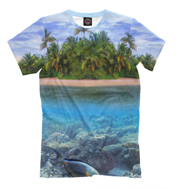 Мужская футболка с изображением Тропический остров цвета Молочно-белый