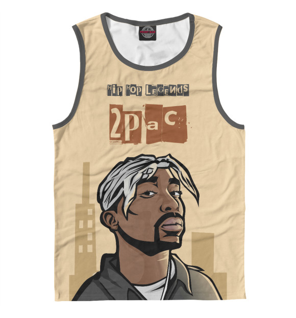 Майка для мальчика с притом 2pac (GTA Style) цвета Белый Майка для мальчика с изображением 2pac (GTA Style) цвета Белый