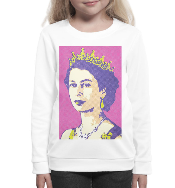 Свитшот для девочек с изображением Молодая Елизавета II цвета Белый