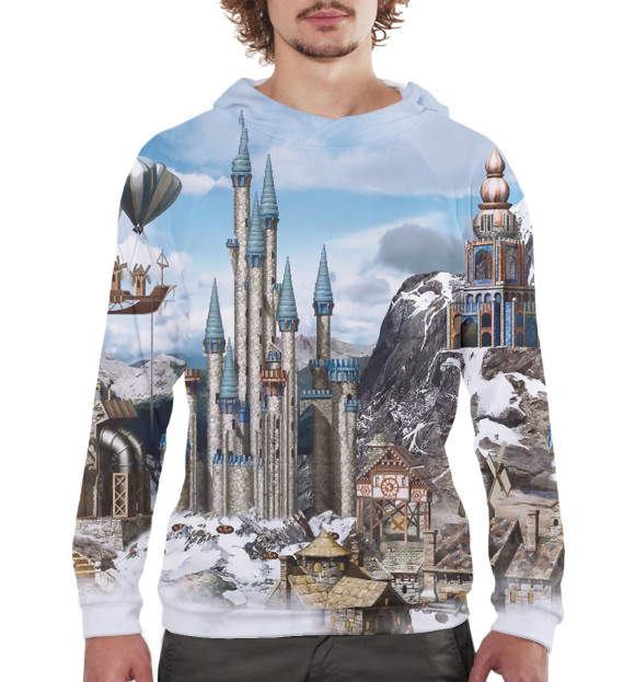 Мужское худи с изображением Герои Меча и Магии цвета Белый