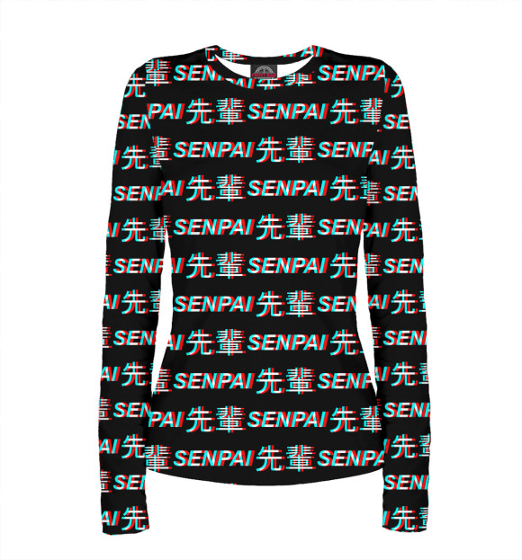 Женский лонгслив с изображением Senpai glitch цвета Белый