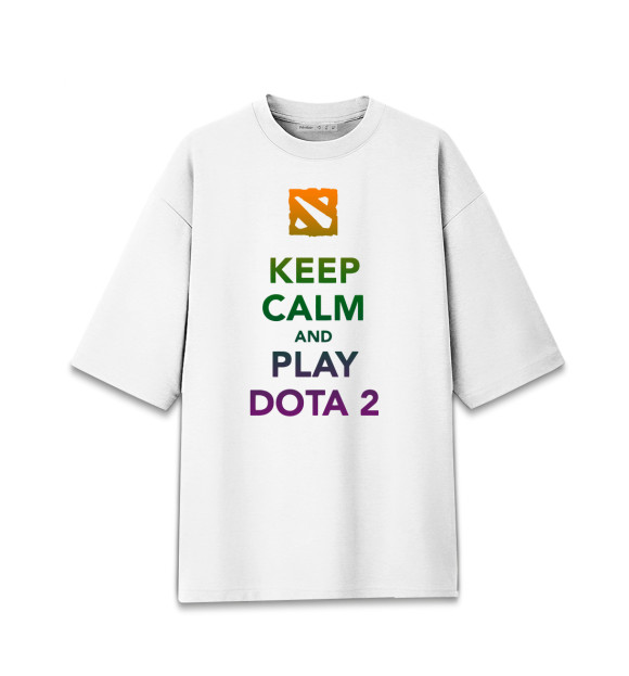 Мужская футболка оверсайз с изображением Keep calm and play dota 2 цвета Белый