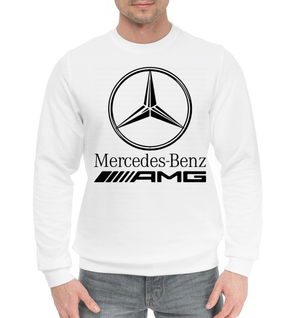 Мужской хлопковый свитшот с изображением Mersedes-Benz AMG цвета Белый