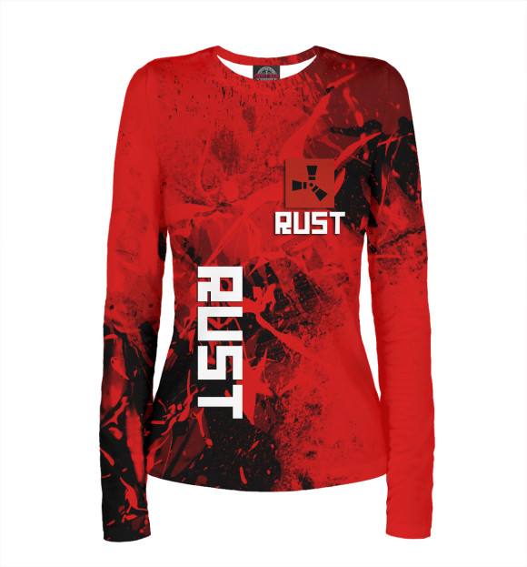 Женский лонгслив с притом RUST GAME цвета Белый Женский лонгслив с изображением RUST GAME цвета Белый