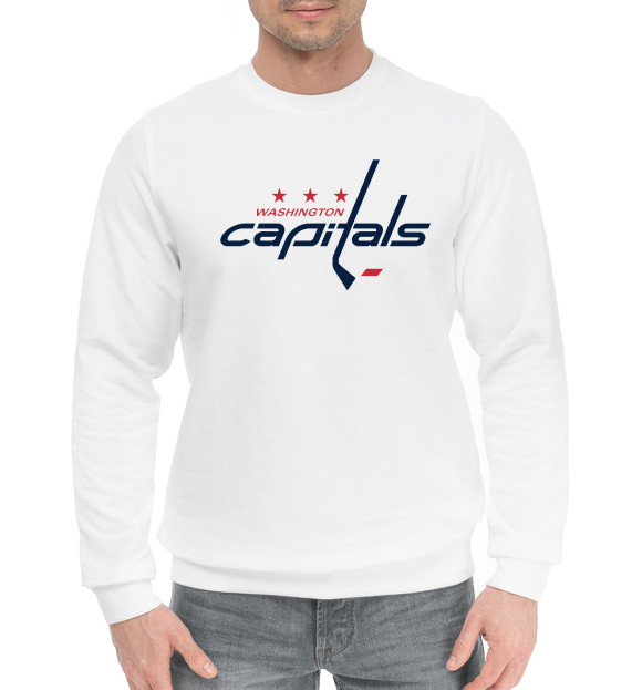 Мужской хлопковый свитшот с изображением Washington Capitals цвета Белый