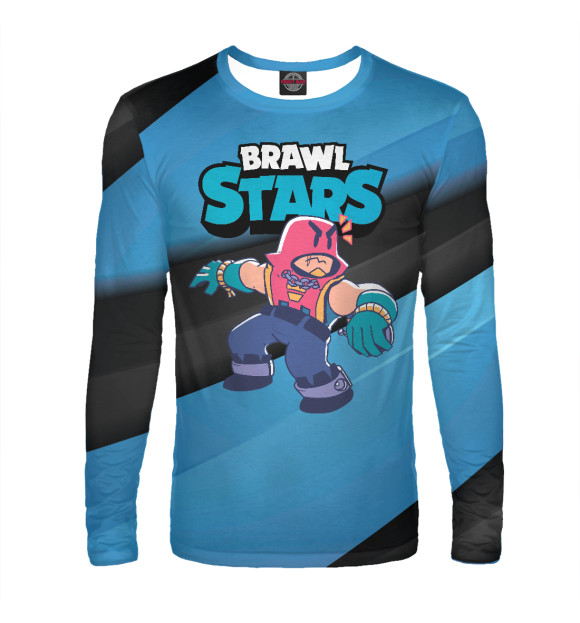 Мужской лонгслив с притом GROM ГРОМ BRAWL STARS цвета Белый Мужской лонгслив с изображением GROM ГРОМ BRAWL STARS цвета Белый