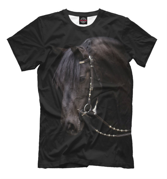 Мужская футболка с изображением Конь цвета Черный