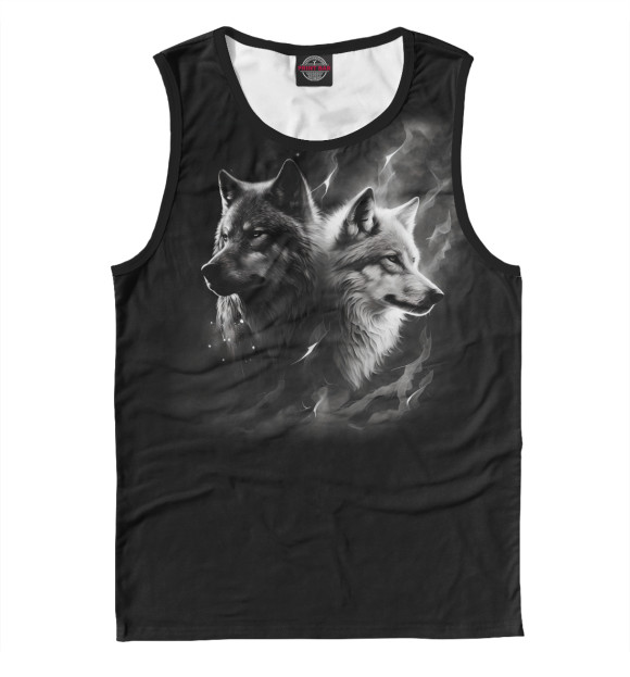 Майка для мальчика с притом Белый и черный волки цвета Белый Майка для мальчика с изображением Белый и черный волки цвета Белый