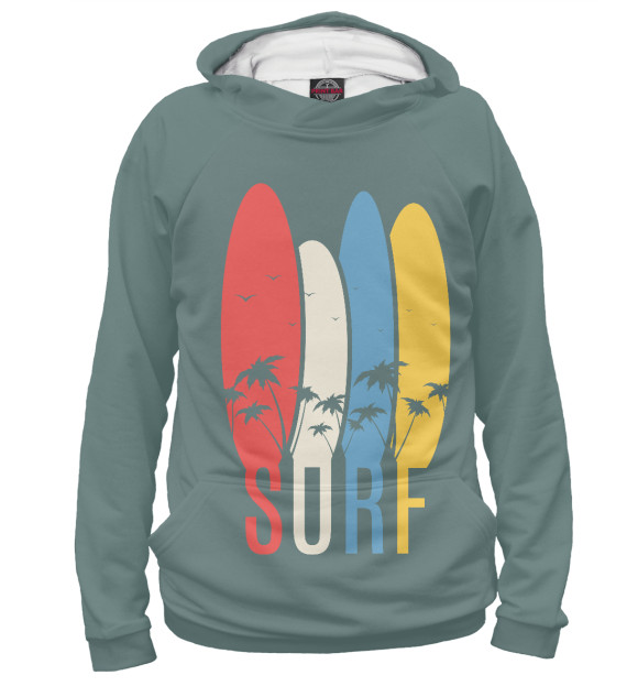 Женское худи с изображением SURF цвета Белый