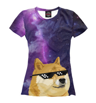 Женская футболка Doge мем deal with it космос (с двух сторон)