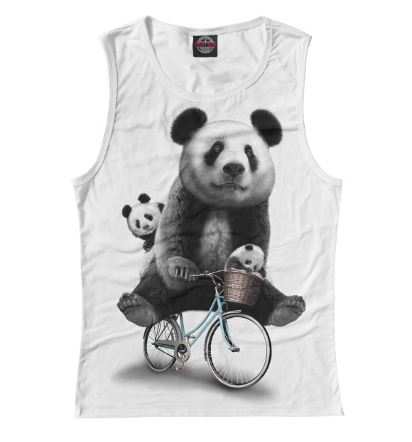 Майка для девочки с изображением Панда на велосипеде цвета Белый
