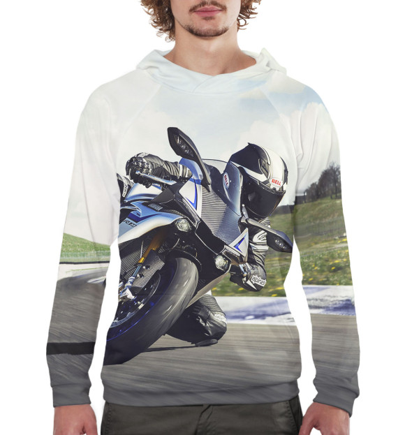 Мужское худи с изображением Мотоциклист цвета Белый