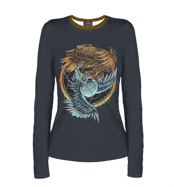 Женский лонгслив с изображением Raven and Owl цвета Белый