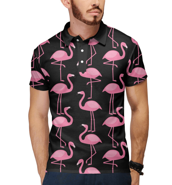 Мужское поло с притом Фламинго цвета Белый Мужское поло с изображением Фламинго цвета Белый