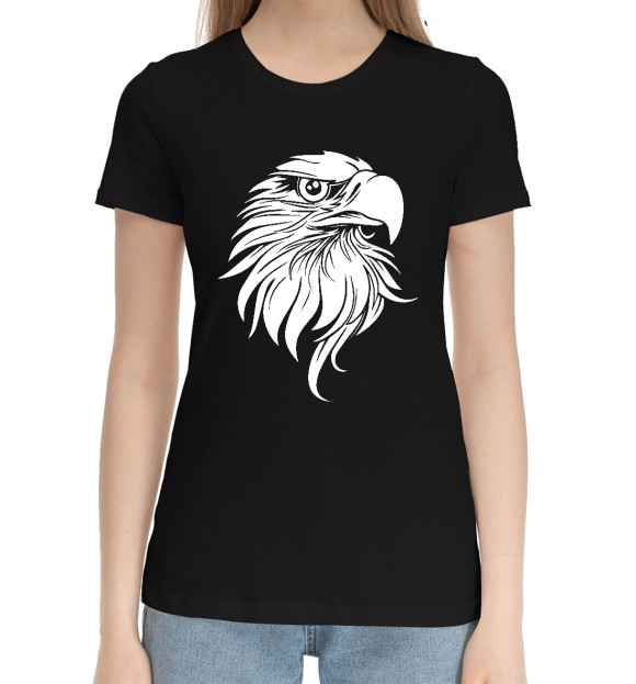 Женская хлопковая футболка с изображением Белый орёл цвета Черный