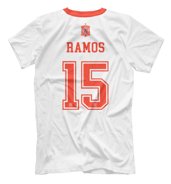 Мужская футболка с изображением Серхио Рамос - Сборная Испании цвета Белый