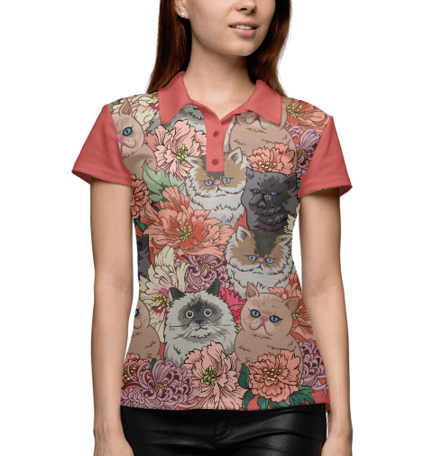 

Поло Print Bar, Белый, Коты в цветах