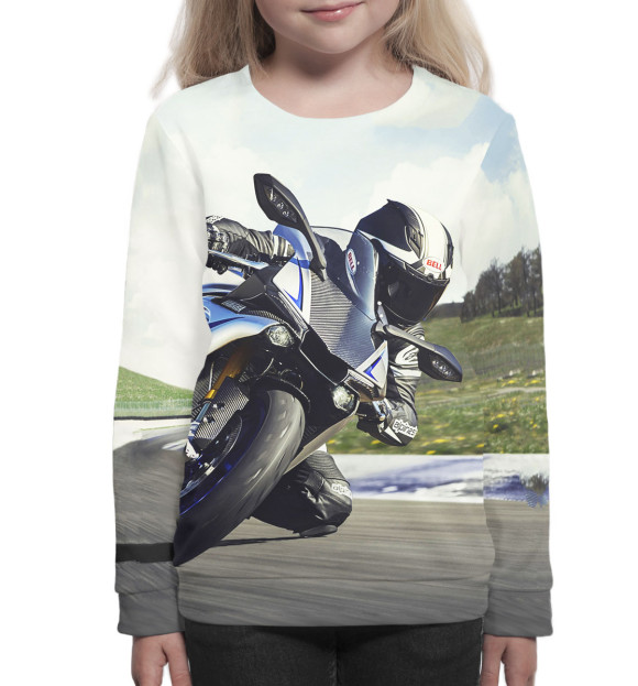 Свитшот для девочек с изображением Мотоциклист цвета Белый