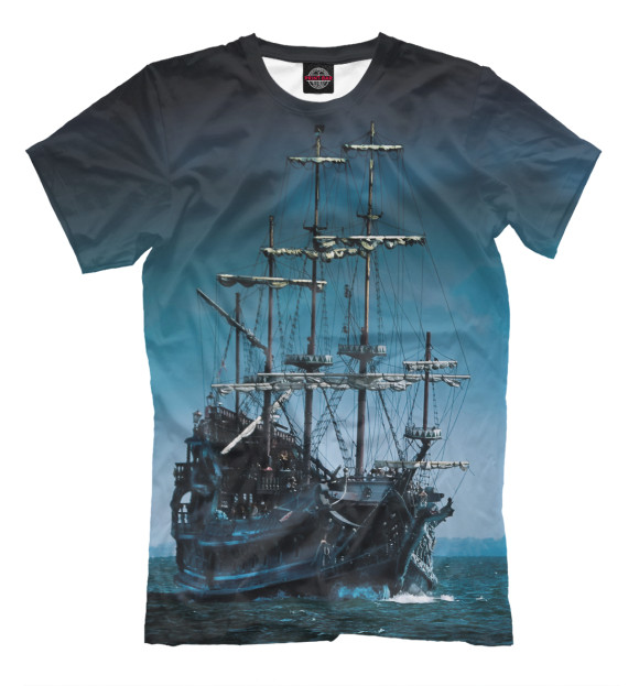 Мужская футболка с изображением Пиратский корабль цвета Серый