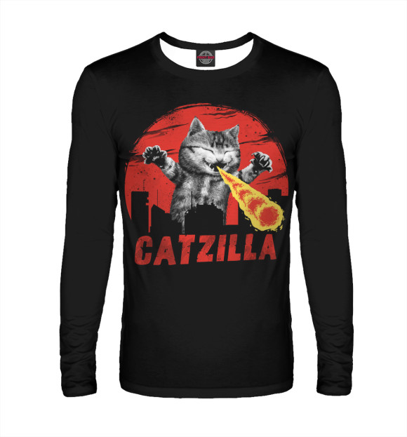 Мужской лонгслив с изображением Котзилла цвета Белый