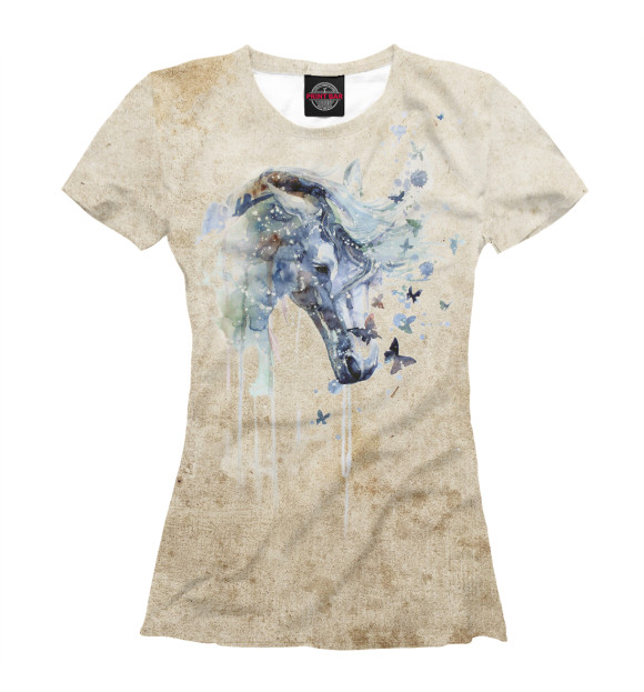 Женская футболка с изображением Акварель конь цвета Белый