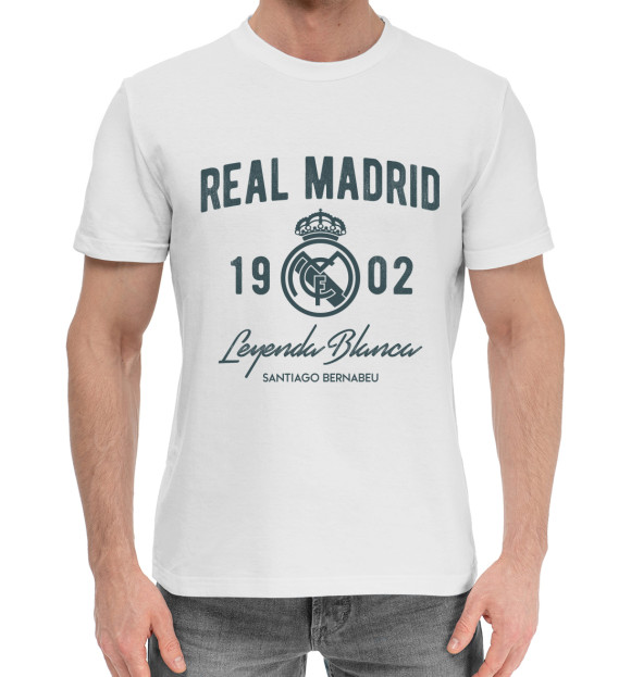 Мужская хлопковая футболка с изображением Реал Мадрид цвета Белый