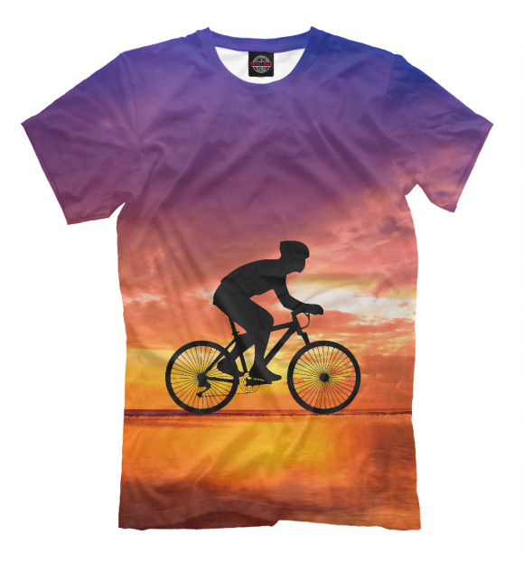 Мужская футболка с изображением Велосипед на закате цвета Молочно-белый