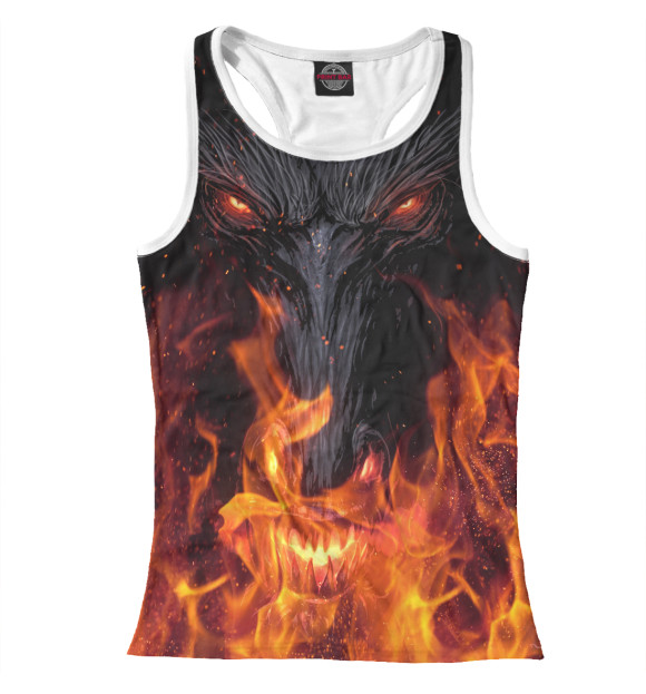 Женская майка-борцовка с изображением Огненный дракон цвета Белый