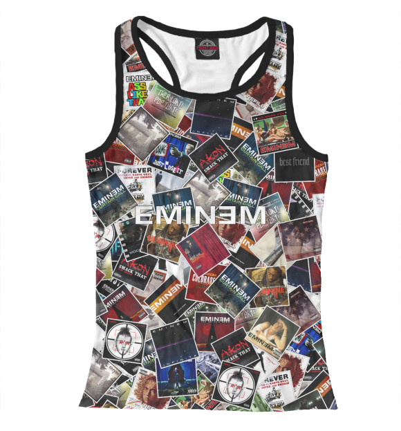 Женская майка-борцовка с изображением Дискография EMINEM цвета Белый