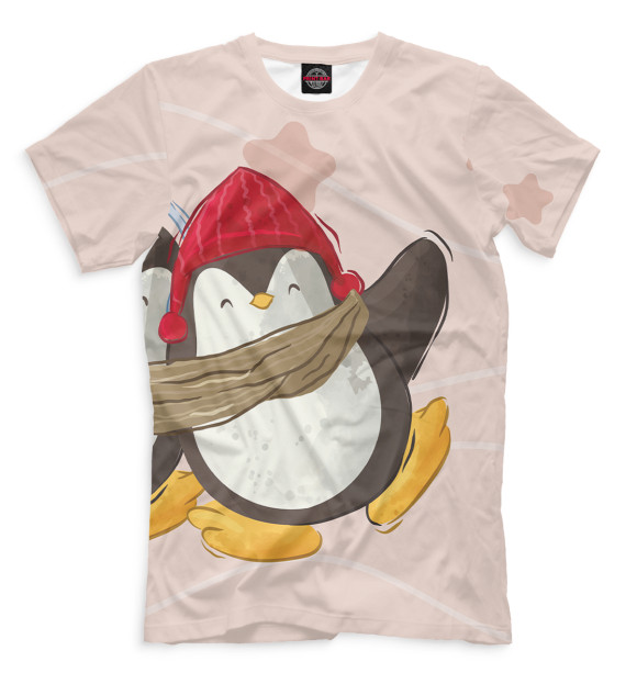 Мужская футболка с изображением Пингвин в шапке цвета Белый