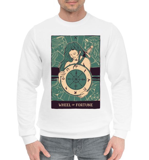 Мужской хлопковый свитшот с изображением Колесо Фортуны Таро цвета Белый