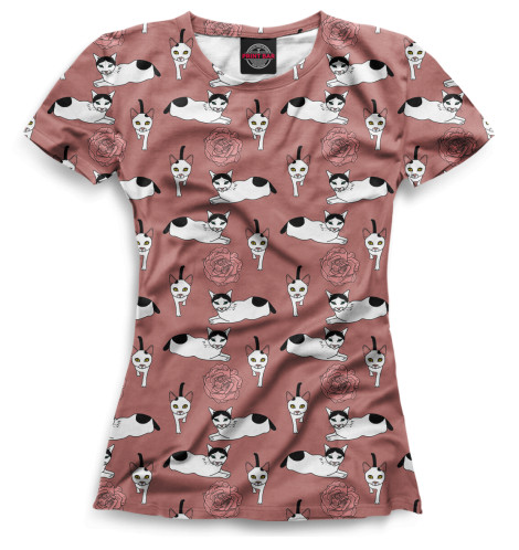 

Футболки Print Bar, Белый, Кот и розы