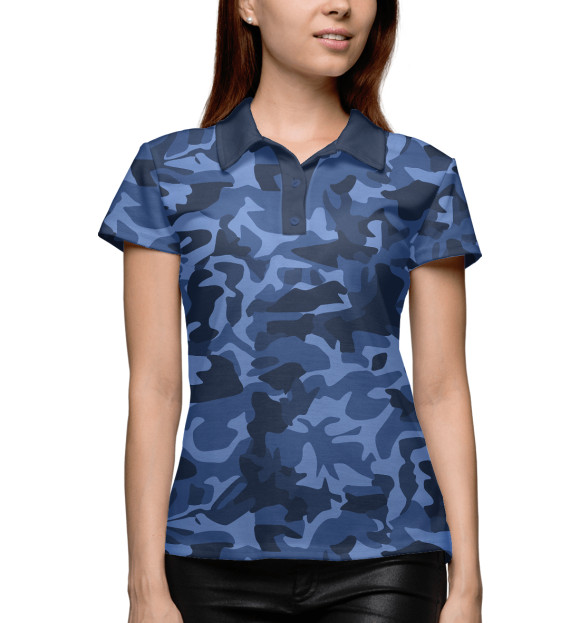 Женское поло с притом Синий камуфляж цвета Белый Женское поло с изображением Синий камуфляж цвета Белый