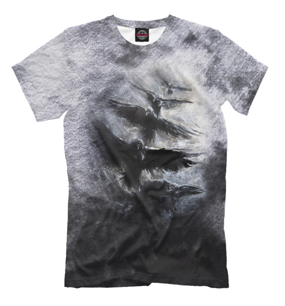 Мужская футболка с изображением Полет воронов цвета Молочно-белый
