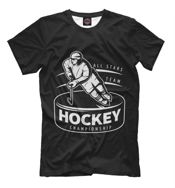 Мужская футболка с изображением Хоккеист цвета Черный
