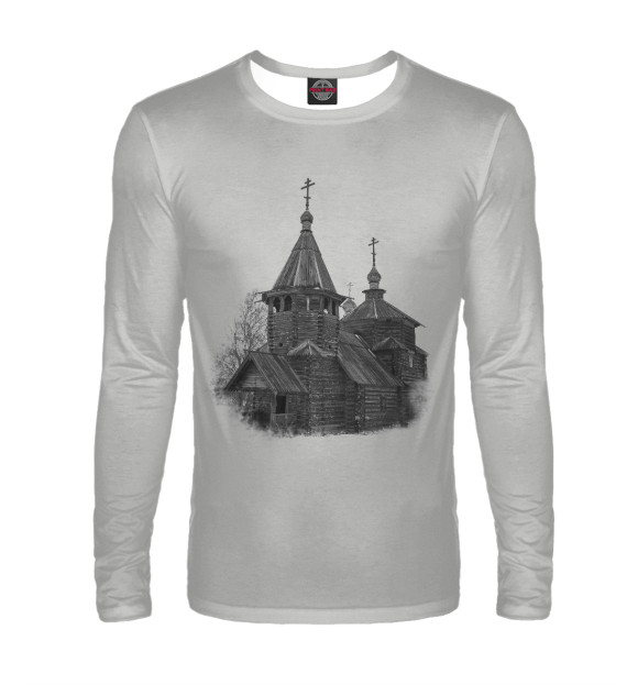 Мужской лонгслив с изображением Деревянная церковь в Суздале цвета Белый