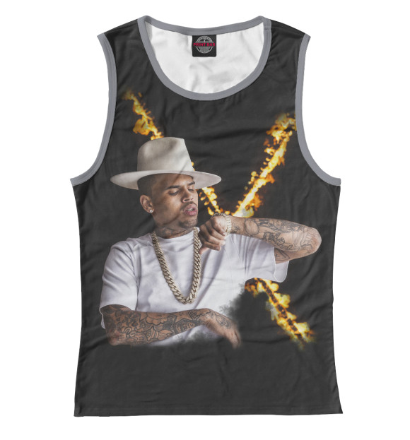 Майка для девочки с притом Крис Браун цвета Белый Майка для девочки с изображением Крис Браун цвета Белый