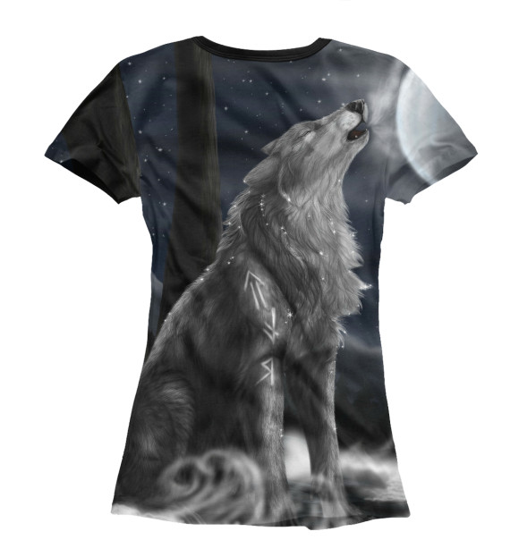 Женская футболка с изображением Волк с рунами цвета Белый