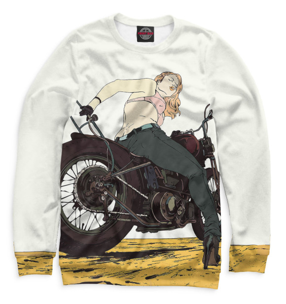Свитшот для девочек с изображением Девушка на мотоцикле цвета Белый