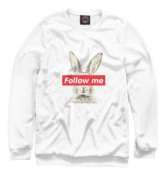 Мужской свитшот с изображением Кролик Follow me цвета Белый
