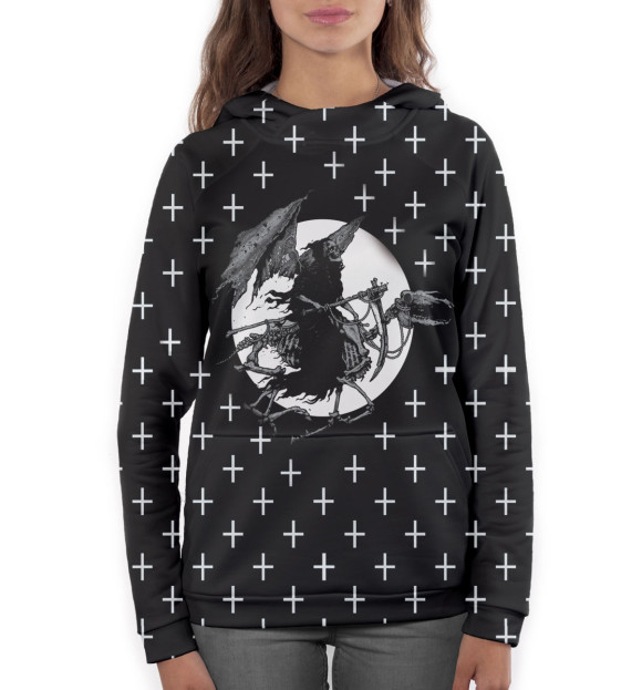 Женское худи с изображением Смерть с косой цвета Белый