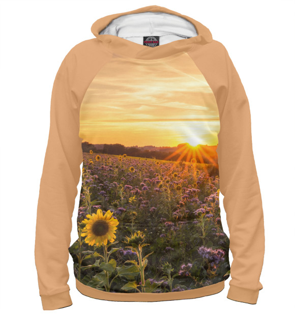 Женское худи с изображением Подсолнухи цвета Белый